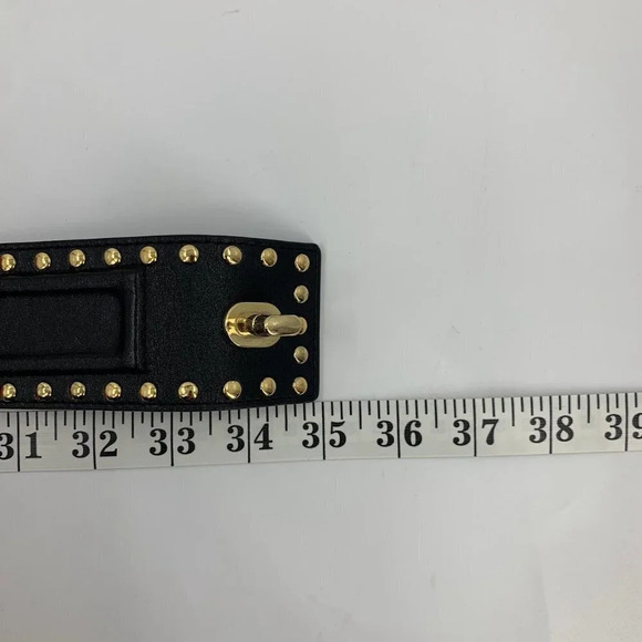 Saks Fifth Avenue Women\'s Italian Leather Belt Black Gold Studs Size L NWOT $168